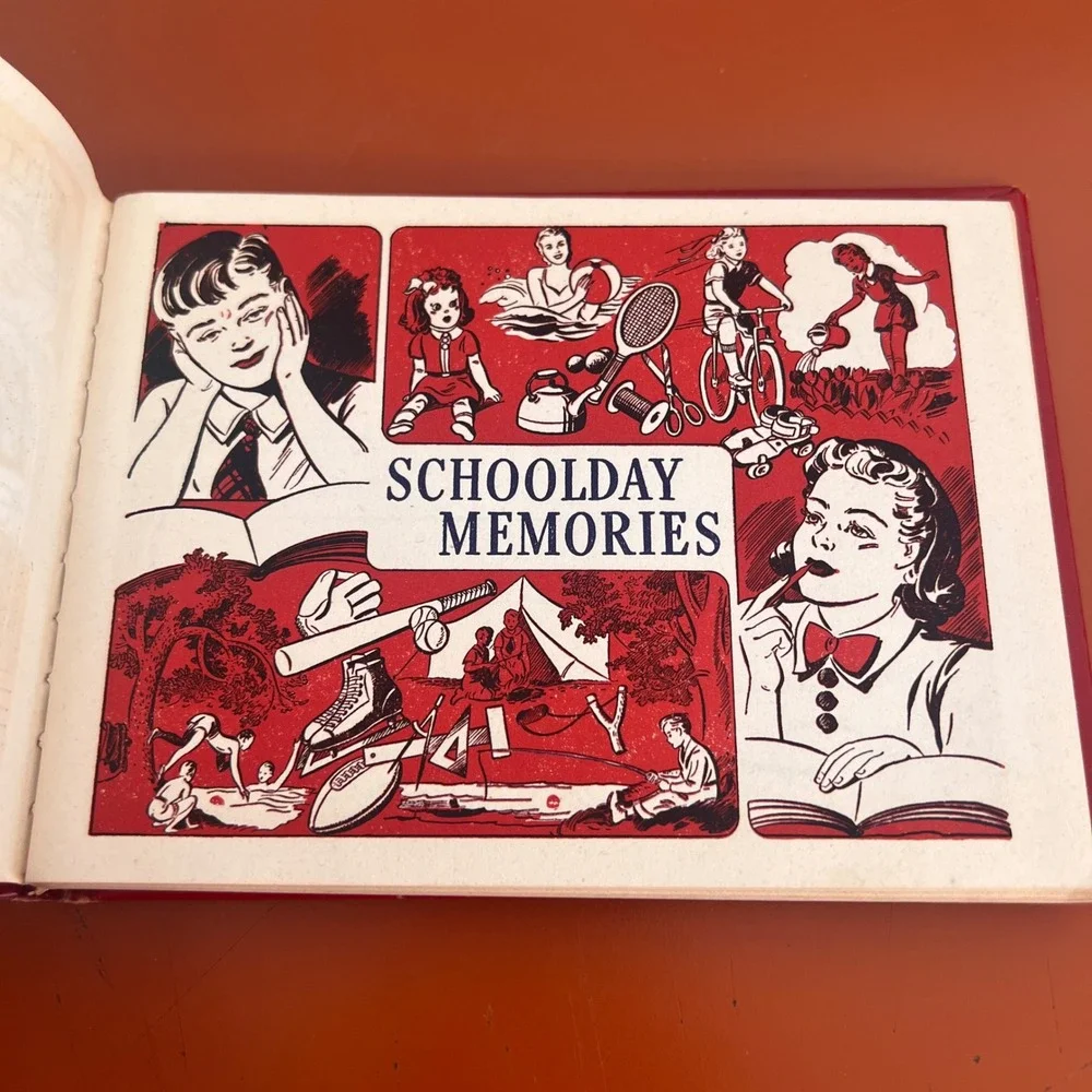 Vintage Red Autograph Book Schoolday Memories Unused Mid Century School Keepsake